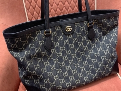 Ophidia系列中号GG托特包 黑牛仔购物袋款号631685