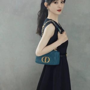 迪奥最新海洋蓝小号手袋Dior Caro bag 20CM上身效果图