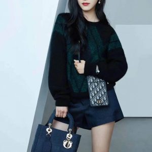 迪奥最新手机包Dior Oblique 经典蓝色字母 11CM上身效果图