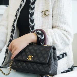 𝗖𝗛𝗔𝗡𝗘𝗟 𝐂𝐨𝐂𝐨 𝐇𝐚𝐧𝐝𝐥𝐞 香奈儿蜥蜴手柄黑色小号14CM上身图