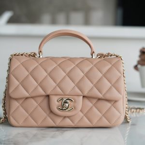 𝗖𝗛𝗔𝗡𝗘𝗟香奈儿𝗦𝘀春夏新款手柄CFmini 奶茶杏浅金香奈儿的女包