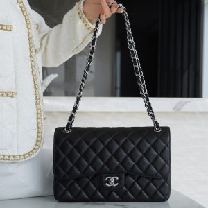 chanel cf classic fiap jumbo 鱼子酱 黑银香奈儿包包女包