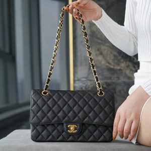 chanel cf classic fiap 鱼子酱中号 黑金香奈儿女款大包