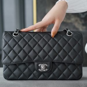 chanel cf classic fiap 鱼子酱中号 黑银香奈儿女款大包