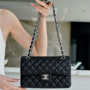 chanel cf classic fiap 荔枝球纹小号 黑牛银香奈儿口盖包系列