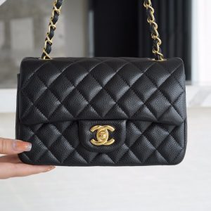 chanel cf classic fiap 荔枝纹 mini 黑金香奈儿口盖包价格