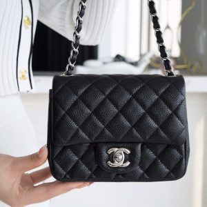 chanel classic fiap荔枝纹 方胖子 黑银香奈儿classic flap钱包