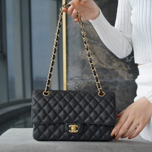 chanelClassic Flap经典口盖包黑金 大球纹香奈儿女款包包