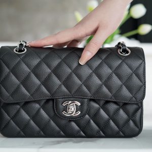 chanelClassic Flap荔枝纹 小号 黑银香奈儿包包女包