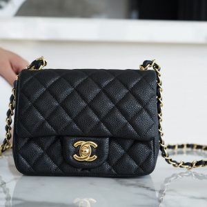 chanel classic flap荔枝纹 方胖子 黑金香奈儿包包女包