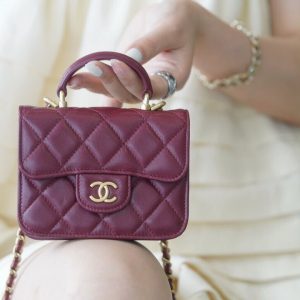 chanel 2022新款手柄零钱包酒红香奈儿女包价格旗舰店