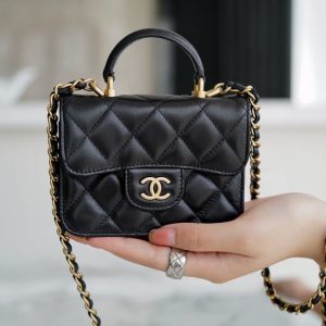 chanel 2022高级手工坊 手柄零钱包黑色香奈儿包包经典款