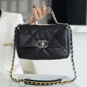 chanel 19bag2022新版配饰黑银正品皮最新款香奈儿女包