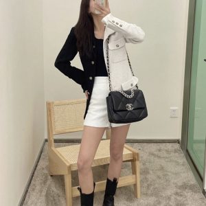 chanel 19bag2022新版配饰黑银正品皮最新款香奈儿女包