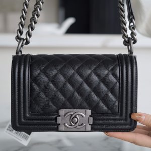 chanel leboy正品皮小球纹黑银小号香奈儿女包价格旗舰店