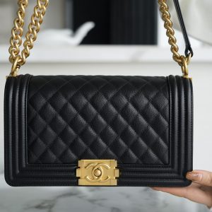 chanel leboy正品皮小球纹黑金中号奢侈品牌香奈儿女包