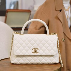 chanel coco handle白色浅金大号香奈儿cocohandle包