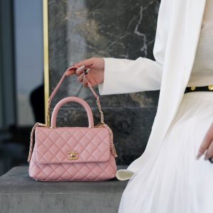 chanel coco handle牛皮手柄樱花粉浅金小号香奈儿的女包
