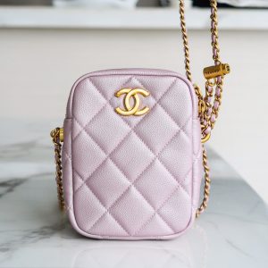 chanel子弹壳竖款相机包珠光粉奢侈品牌香奈儿女包