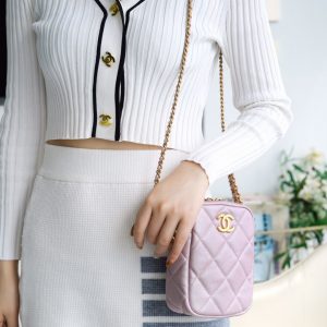 chanel子弹壳竖款相机包珠光粉种草图奢侈品牌香奈儿女包