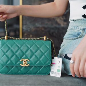 chanel双金球CF mini 22CM孔雀绿香奈儿女包价格旗舰店