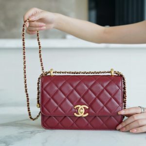 chanel香奈儿双金球cf mini 22cm酒红色最新款香奈儿女包