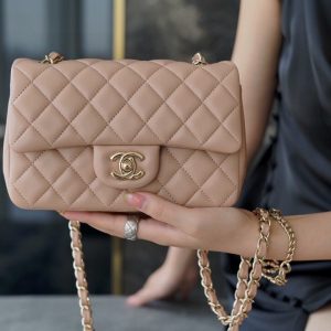 chanel CF classic flap羊皮mini奶茶杏香奈儿官网中国官方网