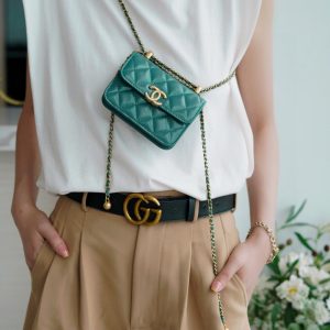 chanel双金球系列mini零钱包孔雀绿香奈儿零钱包种草图