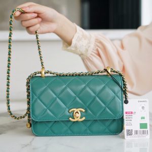 chanel双金球CF mini 复古绿香奈儿包包官方旗舰店官网