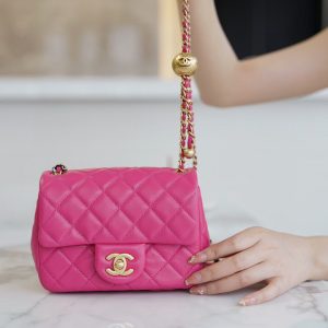 chanel CF金属球方胖子枚红色香奈儿女包价格旗舰店