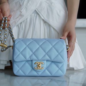 chanel2022秋冬新品子弹壳方胖子梦幻蓝香奈儿迷你口盖包