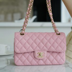chanel  CF classic flap水洗胎牛 小号粉红香奈儿女式包包