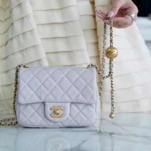 chanel CF金属球 方胖子 淡紫色香奈儿女款包包