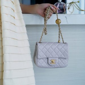 chanel CF金属球 方胖子 淡紫色五金细节图香奈儿女款包包
