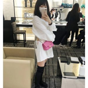 chanel CF金属球方胖子蜜桃粉上身图香奈儿女式包包