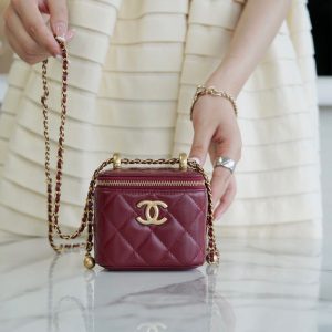 Vietnamchanel高級手工坊 雙金球mini盒子包酒紅色