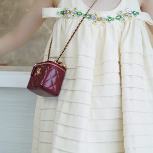 Vietnamchanel高級手工坊 雙金球mini盒子包上身圖酒紅色