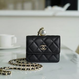 Australia chanel香奈兒春夏新款珍珠鏈條零錢包 黑色