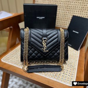 Kuwait聖羅蘭envelope包中號黑色金扣聖聖羅蘭包官網