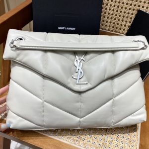 Kuwait聖羅蘭LOULOU PUFFER 絎縫小羊皮包白色大號