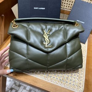 Spain聖羅蘭LOULOU PUFFER小羊皮包橄欖綠小號金扣