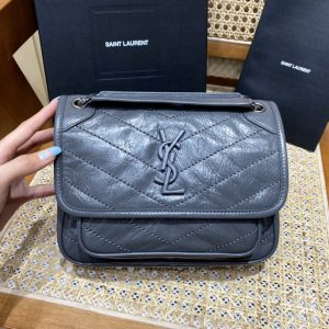 Qatar YSL聖羅蘭niki包深灰色22CM聖羅蘭女包官網報價