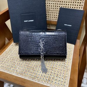 Jakarta YSL Kate包包黑色銀扣鱷魚紋原廠皮聖羅蘭女包