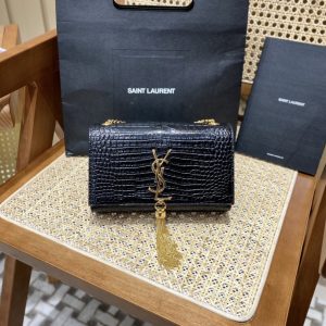 Vancouver Canada聖羅蘭kate包包黑色金扣鱷魚紋YSL