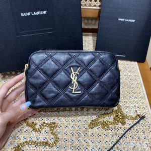 San Joze USA YSL BECKY 菱形絎縫雙拉鏈手拿包聖羅蘭
