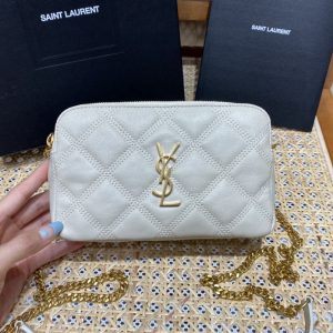 Boston USA YSL聖羅蘭BECKY 菱形絎縫雙拉鏈手拿包