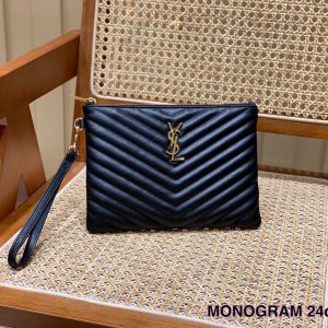 Britain  YSL MONOGRAM 小手包黑色金扣聖羅蘭女包