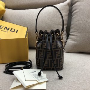 Bahrain芬迪Fendi MON TRESOR水桶包咖拼黑色芬迪包