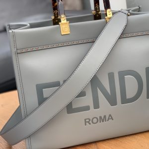 New York USA芬迪Fendi中號托特包灰色皮革芬迪女包