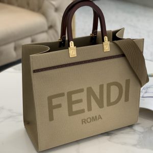 Indonesia芬迪Fendi Sunshine Shopper托特包 米色帆佈